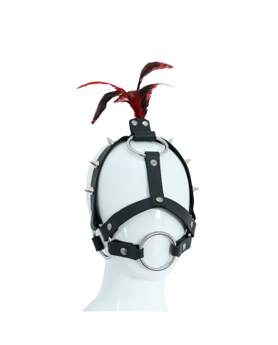 Leather Head Spiked Harness with Feather Leather Head Spiked Harness with Feather