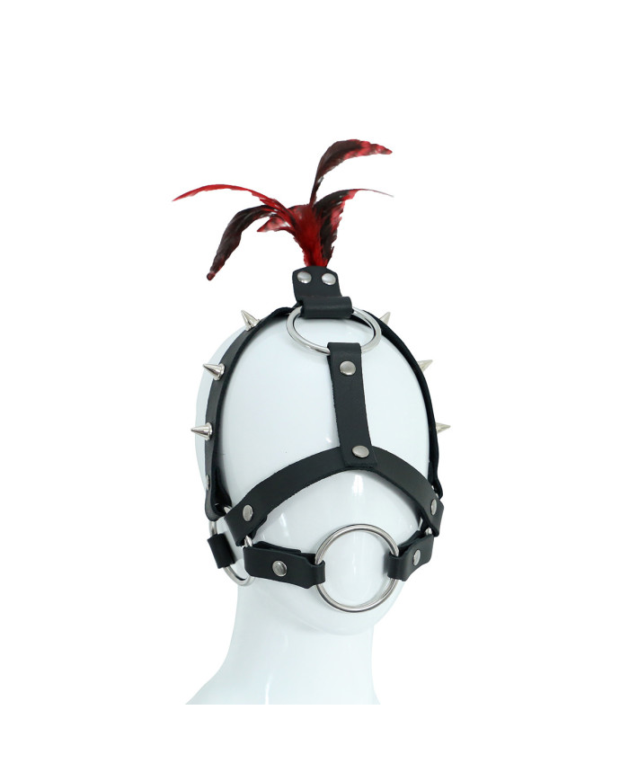 Leather Head Spiked Harness with Feather Leather Head Spiked Harness with Feather