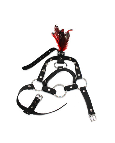 Leather Head Spiked Harness with Feather Leather Head Spiked Harness with Feather
