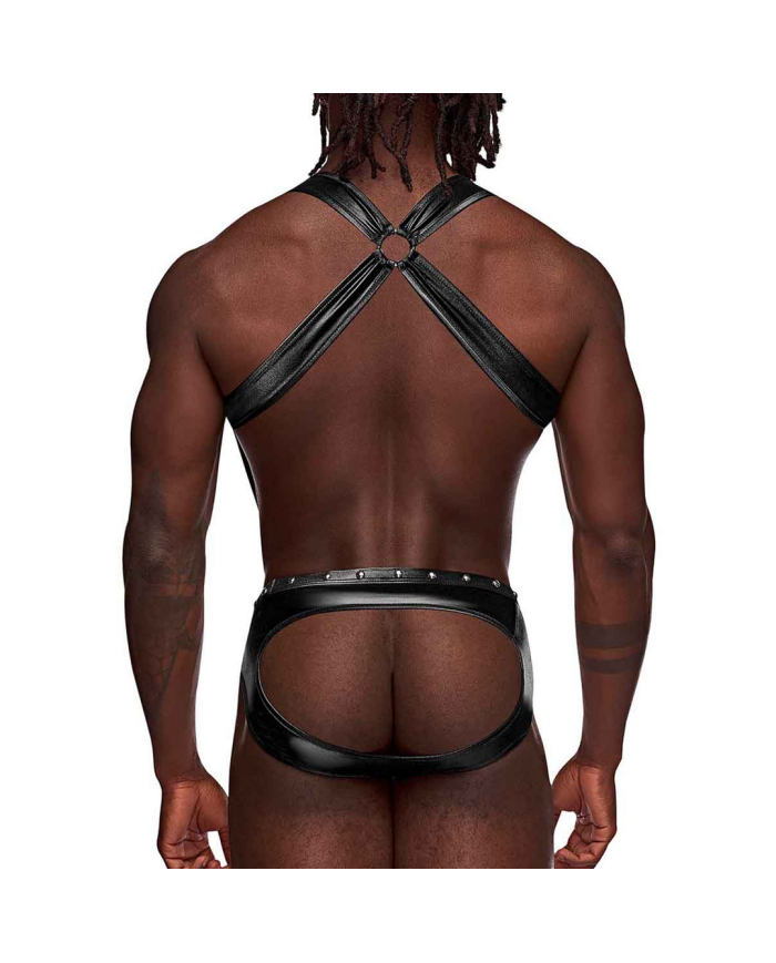Uranus - Harness Style Open Back Jock Briefs with Suspender Straps - S M - Black