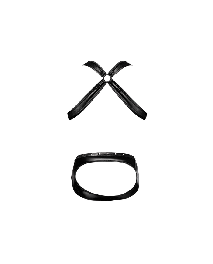 Uranus - Harness Style Open Back Jock Briefs with Suspender Straps - S M - Black