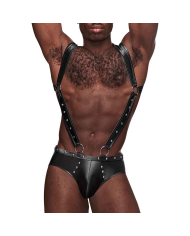 Uranus - Harness Style Open Back Jock Briefs with Suspender Straps - S M - Black