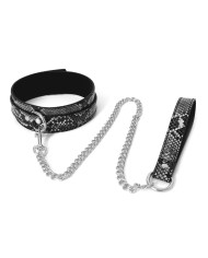 Collar Black Silver Reptile with Leash