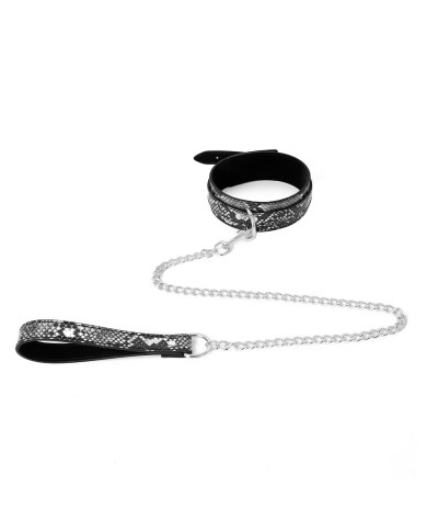 Collar Black Silver Reptile with Leash