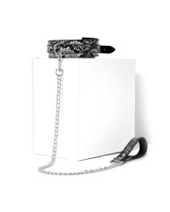 Collar Black Silver Reptile with Leash
