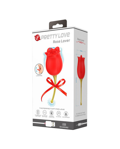 Pretty Love - Rose Lover - Clitoral Vibrator with Licking Stimulator - Gold   Red Pretty Love - Rose Lover - Clitoral Vibrator with Licking Stimulator - Gold   Red