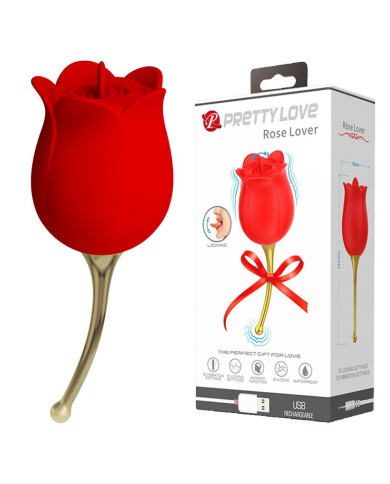 Pretty Love - Rose Lover - Clitoral Vibrator with Licking Stimulator - Gold   Red Pretty Love - Rose Lover - Clitoral Vibrator with Licking Stimulator - Gold   Red