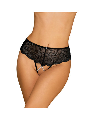 Obsessive - Pearlove Sexy Crotchless Thong with Pearls Black XS S Obsessive - Pearlove Sexy Crotchless Thong with Pearls Black XS S