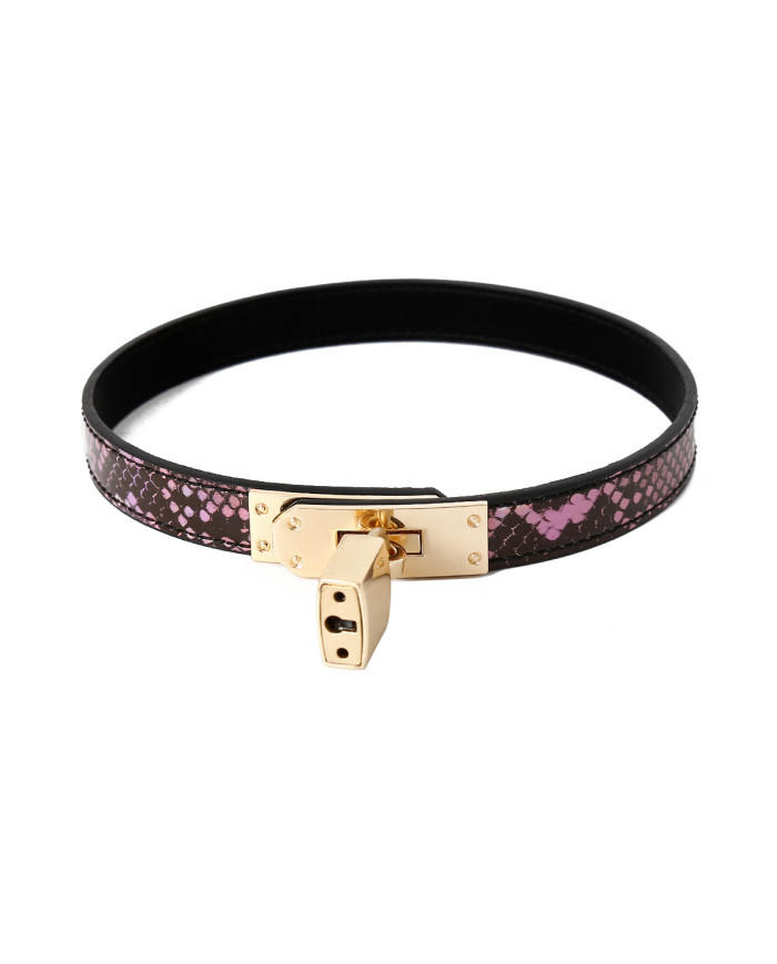Collar Bracelet One-size Narrow Gold Pink Reptile