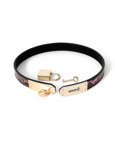 Collar Bracelet One-size Narrow Gold Pink Reptile