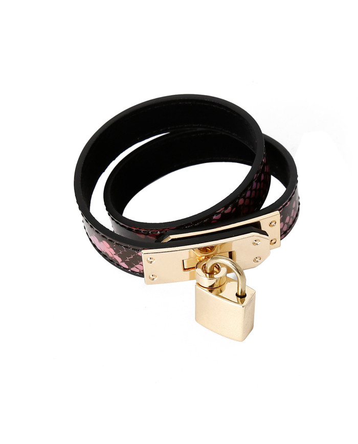 Collar Bracelet One-size Narrow Gold Pink Reptile