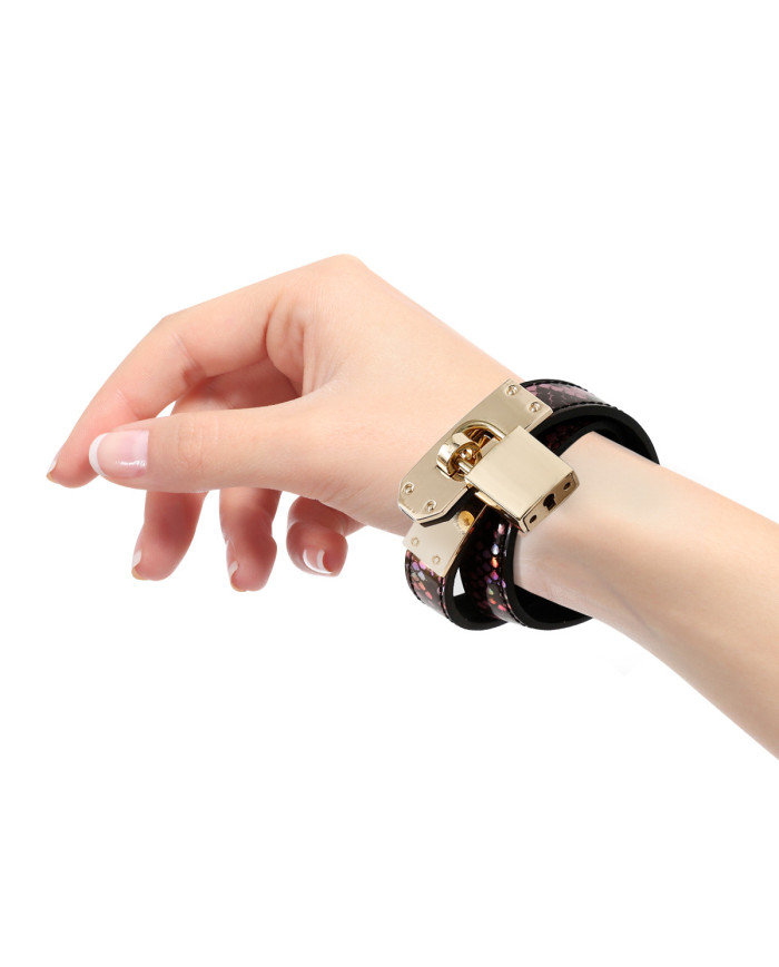 Collar Bracelet One-size Narrow Gold Pink Reptile