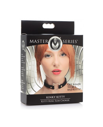 Kinky Kitty Ring Slim Choker - PU Leather - Black