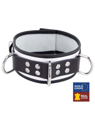 Leather Necklace 3 Rings D White-Black Leather Necklace 3 Rings D White-Black