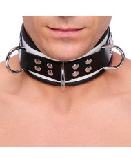 Leather Necklace 3 Rings D White-Black