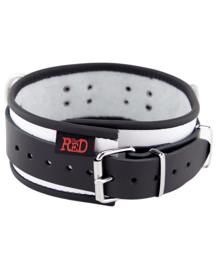 Leather Necklace 3 Rings D White-Black