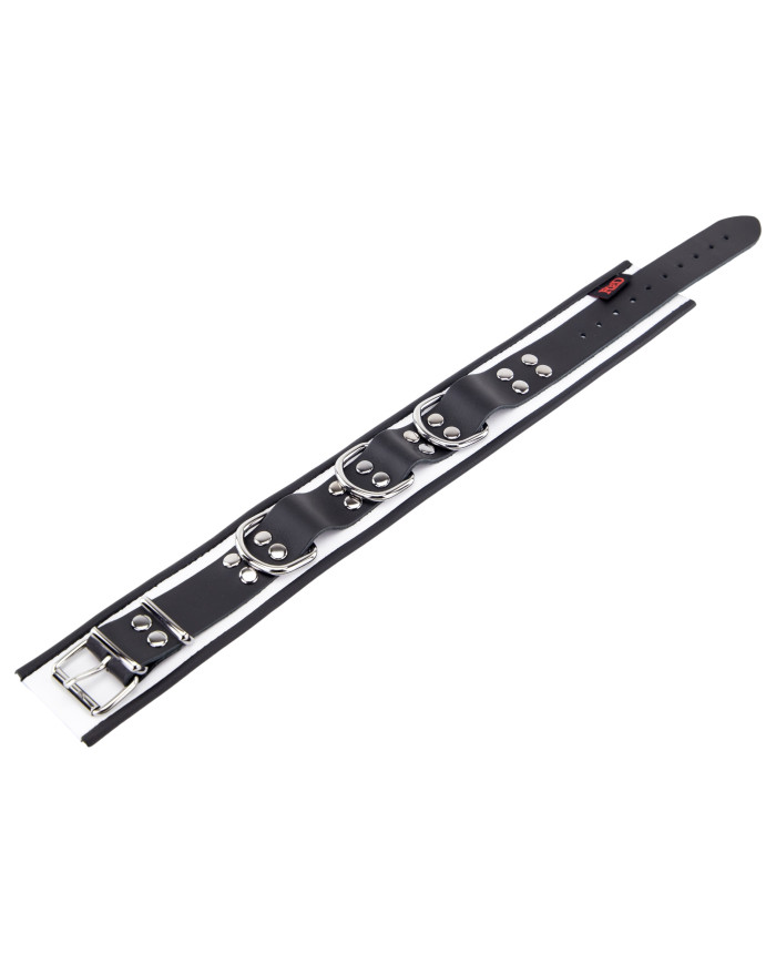 Leather Necklace 3 Rings D White-Black