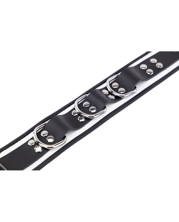 Leather Necklace 3 Rings D White-Black