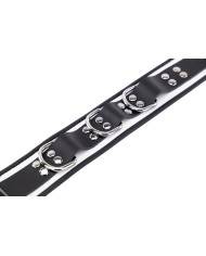 Leather Necklace 3 Rings D White-Black