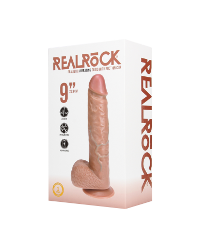 Vibrating Regular Straight Cock with Balls - 9   23 cm - Tan