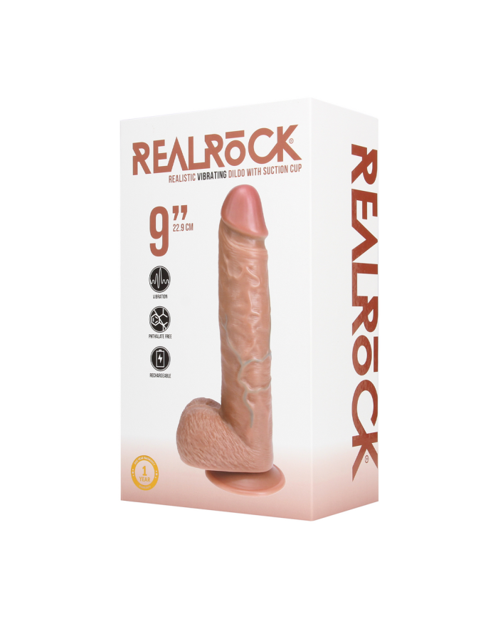 Vibrating Regular Straight Cock with Balls - 9   23 cm - Tan