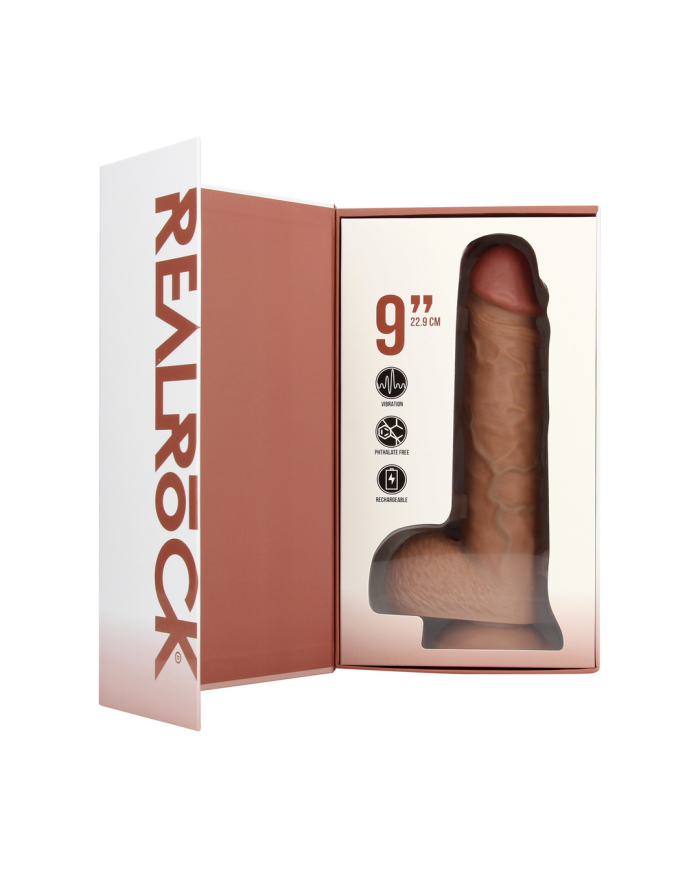 Vibrating Regular Straight Cock with Balls - 9   23 cm - Tan