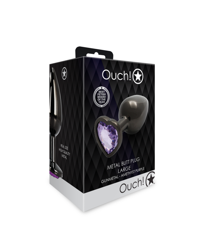 Heart Gem Butt Plug - Large - Gunmetal Amethyst Purple Heart Gem Butt Plug - Large - Gunmetal Amethyst Purple