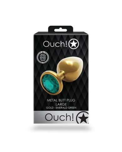Round Gem Butt Plug - Large - Gold Emerald Green Round Gem Butt Plug - Large - Gold Emerald Green