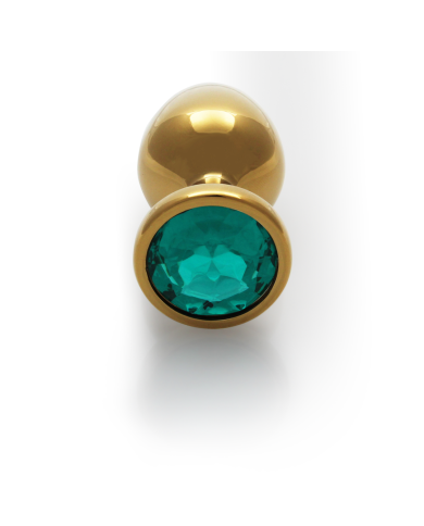 Round Gem Butt Plug - Large - Gold Emerald Green Round Gem Butt Plug - Large - Gold Emerald Green