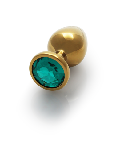 Round Gem Butt Plug - Large - Gold Emerald Green Round Gem Butt Plug - Large - Gold Emerald Green