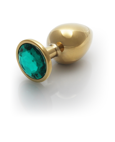 Round Gem Butt Plug - Large - Gold Emerald Green Round Gem Butt Plug - Large - Gold Emerald Green