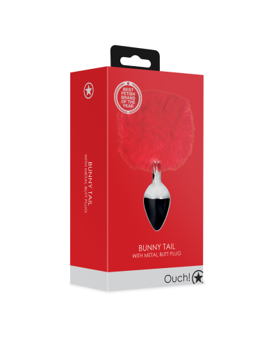 Bunny Tail with Metal Butt Plug - Red