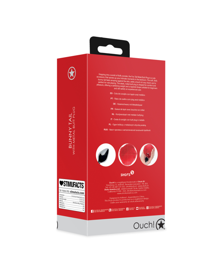 Bunny Tail with Metal Butt Plug - Red