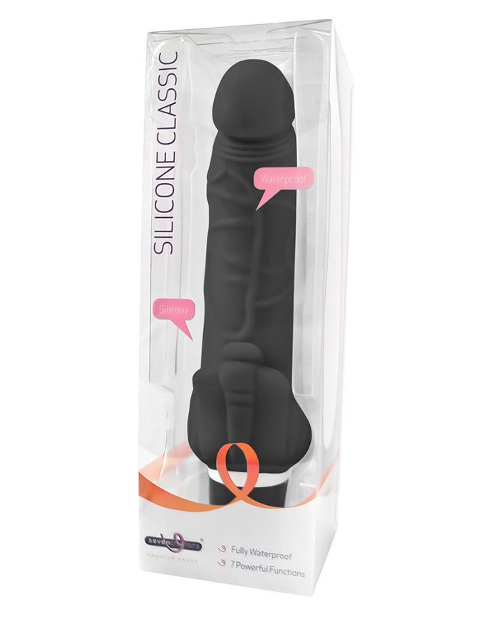 Seven Creations Silicone Classic Vibe With Clit Stim Black