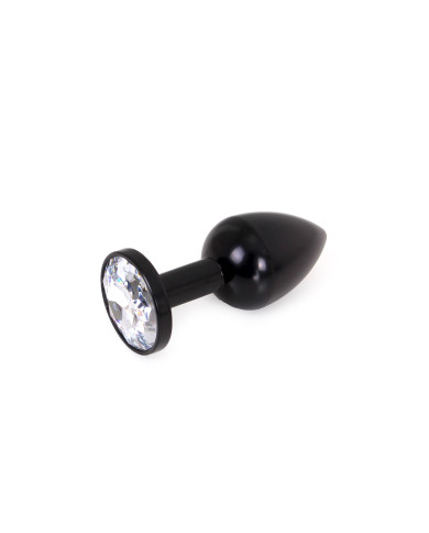 Aluminium Buttplug Black with Clear Gem Aluminium Buttplug Black with Clear Gem