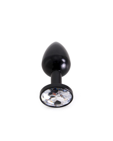 Aluminium Buttplug Black with Clear Gem Aluminium Buttplug Black with Clear Gem