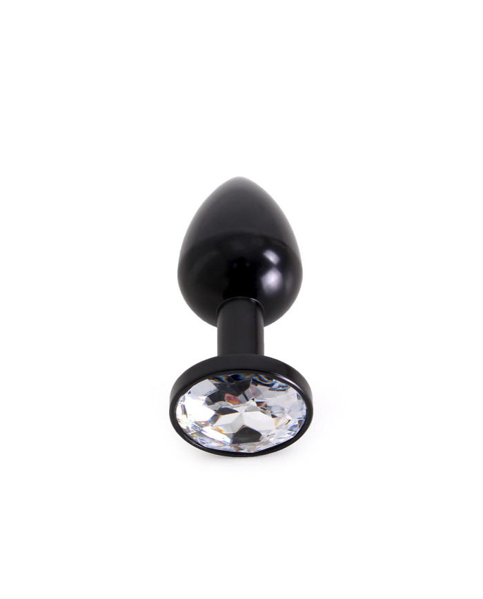 Aluminium Buttplug Black with Clear Gem