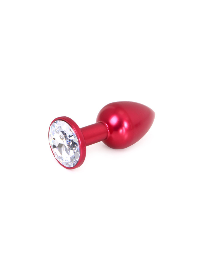 Aluminium Buttplug Red with Clear Gem