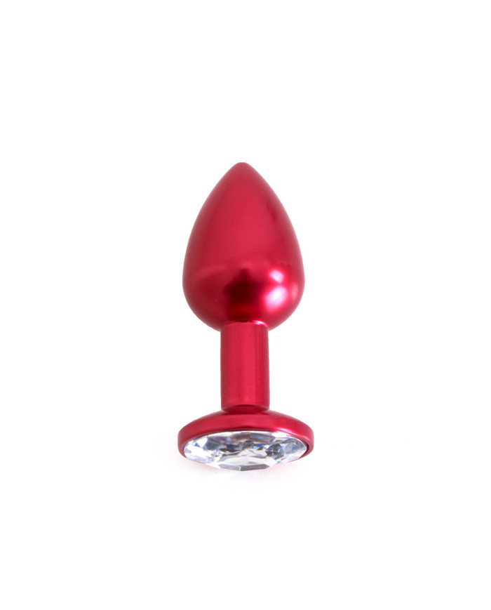 Aluminium Buttplug Red with Clear Gem