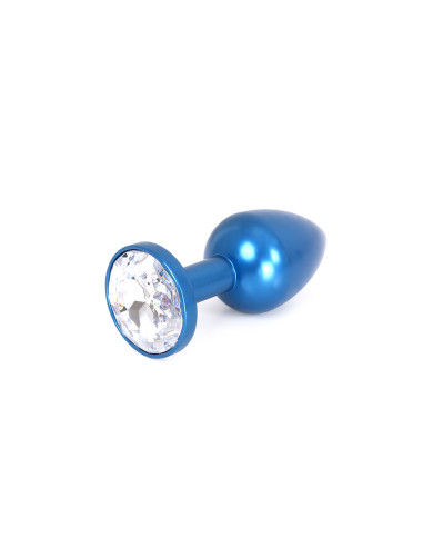 Aluminium Buttplug Blue with Clear Gem Aluminium Buttplug Blue with Clear Gem