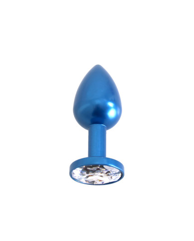 Aluminium Buttplug Blue with Clear Gem Aluminium Buttplug Blue with Clear Gem