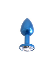 Aluminium Buttplug Blue with Clear Gem