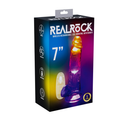 LED Vibrating Straight Cock with Balls - 7   18 cm - Transparent