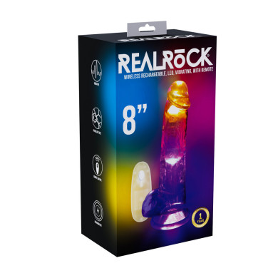 LED Vibrating Straight Cock with Balls - 8   20 cm - Transparent