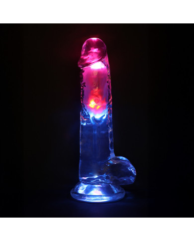 LED Vibrating Straight Cock with Balls - 8   20 cm - Transparent