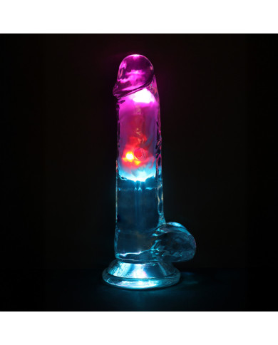 LED Vibrating Straight Cock with Balls - 7   18 cm - Transparent