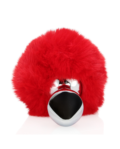 Bunny Tail with Metal Butt Plug - Red