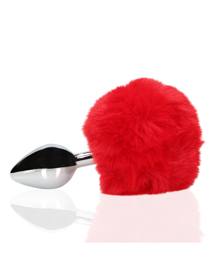 Bunny Tail with Metal Butt Plug - Red