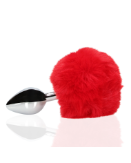 Bunny Tail with Metal Butt Plug - Red