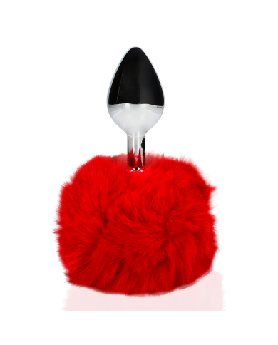 Bunny Tail with Metal Butt Plug - Red